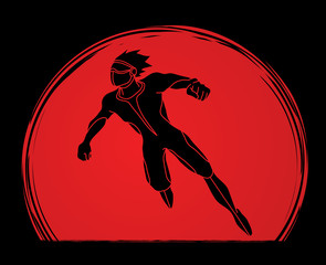 Fototapeta na wymiar Superhero flying action, Cartoon superhero man jumping graphic vector.