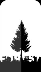 Design of the poster with the word forest and the silhouette of the trees
