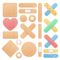 Realistic Detailed 3d Color Aid Band Plaster Medical Patch Set. Vector