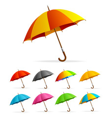 Fototapeta na wymiar Realistic Detailed 3d Color Umbrella Set. Vector