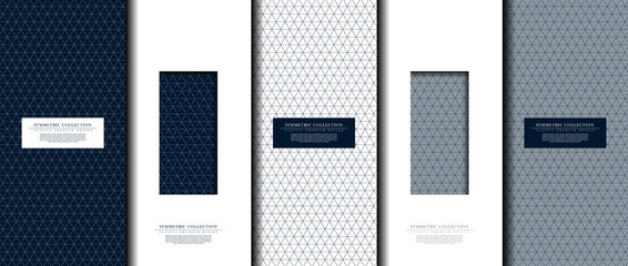 Symmetric collection abstract pattern geometic navy blue background card template vector