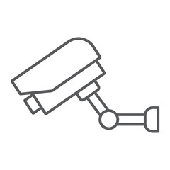Video surveillance thin line icon, electronic and device, security camera sign, vector graphics, a linear pattern on a white background, eps 10.