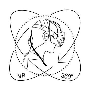 Virtual Reality Headset Icon. Vector sketch simple illustration Man in VR glasses device