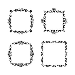 Hand drawn divider and corner set vintage style. Traced by hand from own sketch. Collection black floral decorative element