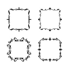 Hand drawn divider and corner set vintage style. Traced by hand from own sketch. Collection black floral decorative element