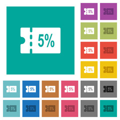 5 percent discount coupon square flat multi colored icons