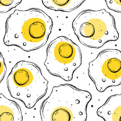Fried egg. Vector seamless pattern. Delicious background. Doodle style