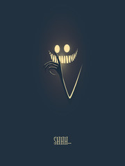Happy halloween vector illustration card with monster glowing in the dark night, his hand with creepy fingers and mouth full of scary teeth. Party invitation card template. © jozefmicic