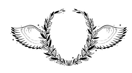 Vector nature frame graphic. Circle wreath for text. Leaves and wings.
