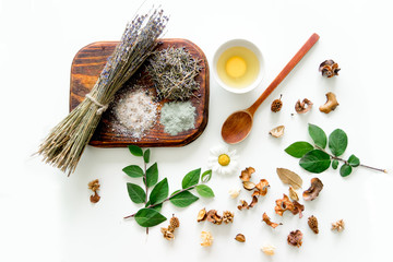 Fresh herbs,fruits and essential oil for skin care