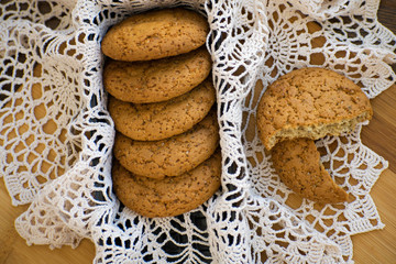 Homemade oatmeal cookies with raisins. Healthy biscuits. Oatmeal cookies for breakfast.