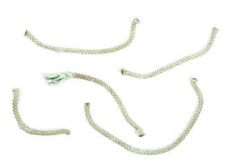 Old, used dirty rope isolated on white background, top view