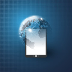 Cloud Computing Design Concept with Earth Globe and Tablet PC - Digital Network Connections, Technology Background, Vector Design