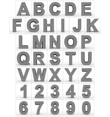letters and numbers 3d gray isolated on white