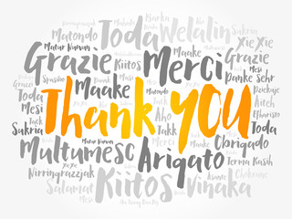 Thank You Word Cloud background, all languages, multilingual for education or thanksgiving day