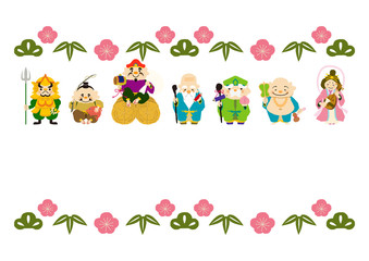 七福神のイラスト。年末年始。開運のイメージ。