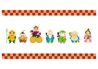 七福神のイラスト。年末年始。開運のイメージ。