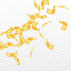 Korean won notes falling. Floating WON bills on transparent background. Korea money. Dazzling vector