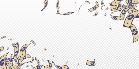 Chinese yuan notes falling. Messy CNY bills on transparent background. China money. Eminent vector i