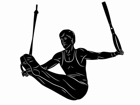 illustration of gymnast on still rings, vector draw