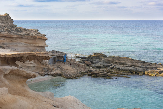 Picturesque coastal landscape of Formentera. Spain