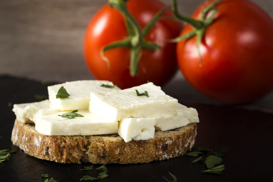 Open sandwich with telemea cheese