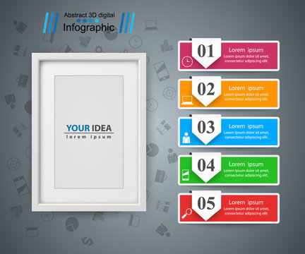Frame, photo. Five items - paper infographic Vector eps 10