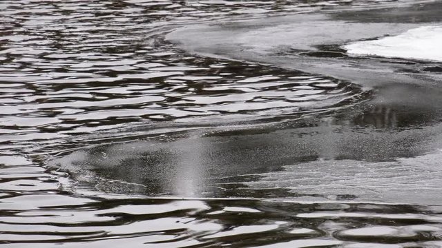 Video of  water ripples and edge of an ice floe on Altai river Biya in Spring season