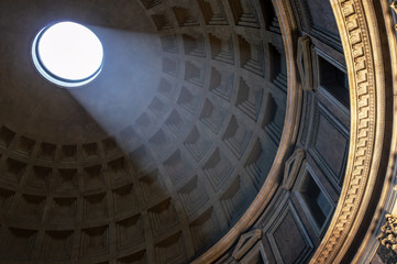 Light beam in the dome of the Pantheon of Rome, Italy