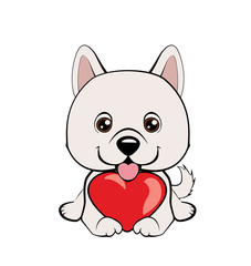 Small, cute puppy with heart. Vector illustration.