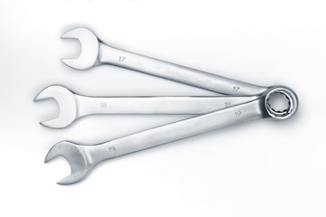 The wrench steel tools for repair on white background.