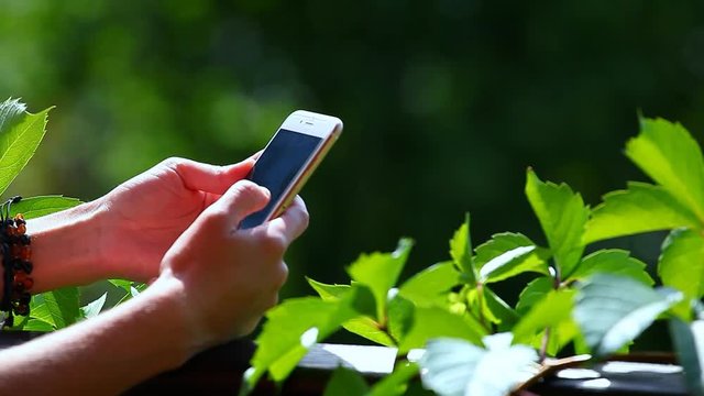 girl summer garden smartphone 