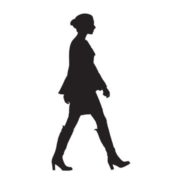 Sexy woman walking, side view, isolated vector silhouette