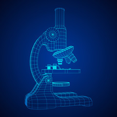 Microscope Biology School Laboratory Equipment. Science Education Symbol. Wireframe low poly mesh vector illustration