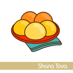 Hanukkah doughnut. Rosh Hashanah icon. Shana tova