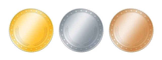 Fotobehang Gold, silver, bronze coins or medals over white © breakingthewalls