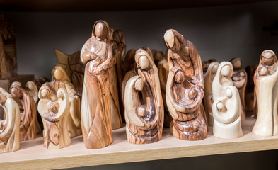 Wooden statues of the Virgin Mary and baby Jesus