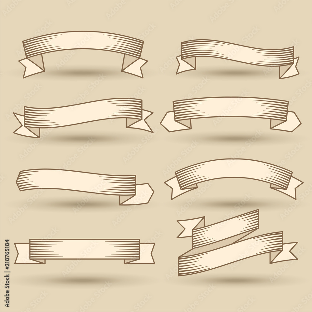 Wall mural old vintage ribbons banner set