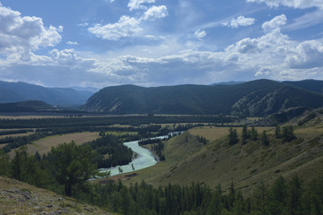 Altai mountains. River Argut. Beautiful highland landscape. Russia. Siberia