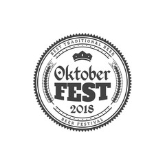 Oktoberfest celebration. Beer festival retro style badge, label, emblem. Black on white background. Vector illustration. Beer label template
