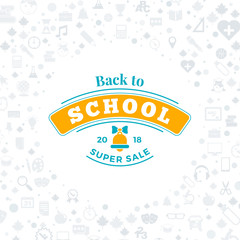 Back to school. Typographic badge design. Vector background with flat style school icons. Sale banner