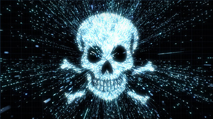 Digital piracy - skull in explosion of hacked data © wigglestick