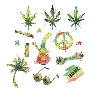 Watercolor marijuana set