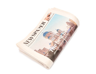 Folded newspapers on white background