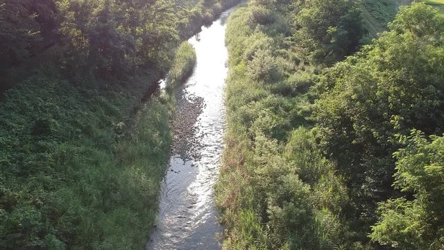 川の流れ　空撮　自然風景