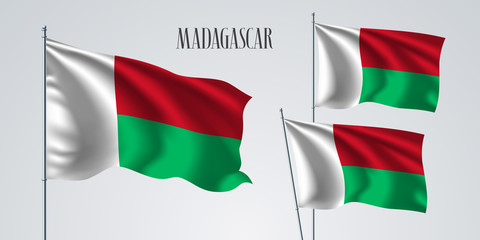 Madagascar waving flag set of vector illustration