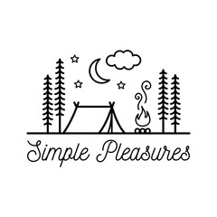 Beautiful minimalist vector illustration - camping in a forest, Simple Pleasures
