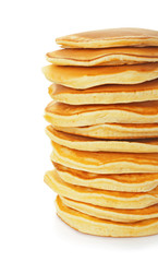 Tasty pancakes on white background