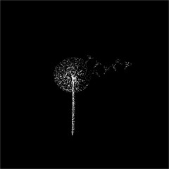 Black and white illustration of a dandelion in the wind. Flower of Paradise