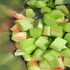 Raw, peeled, finely chopped rhubarb for cooking